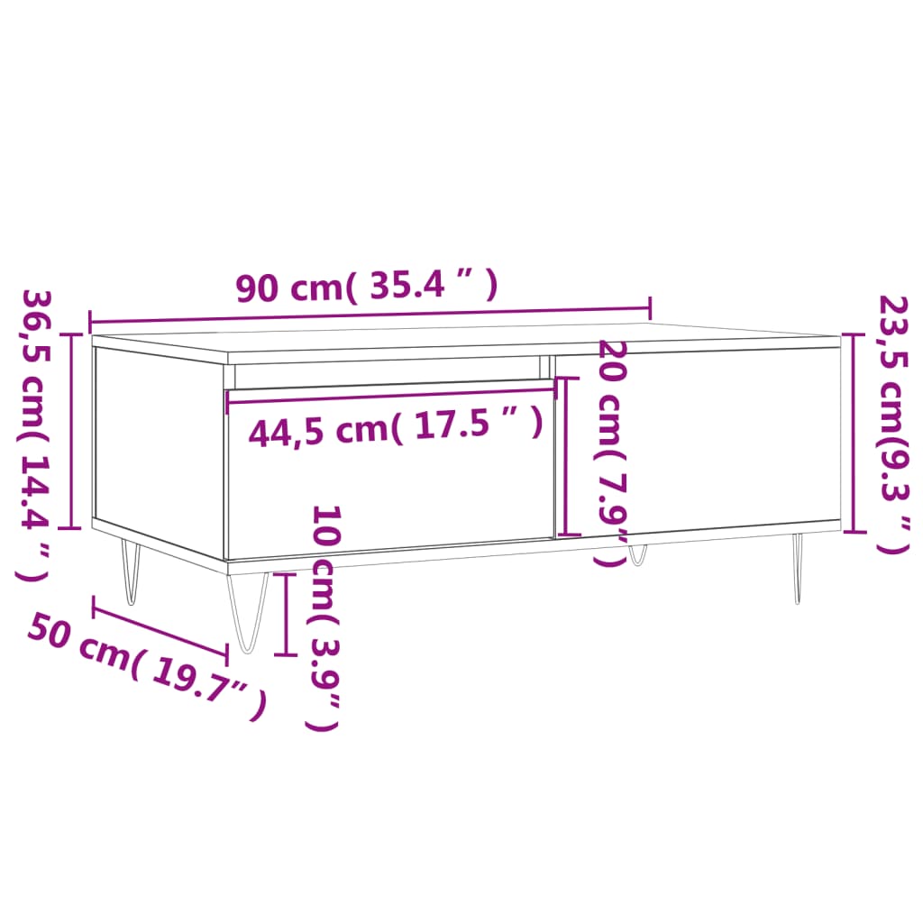 Tavolino Salotto Rovere Sonoma 90x50x36,5 cm Legno Multistrato