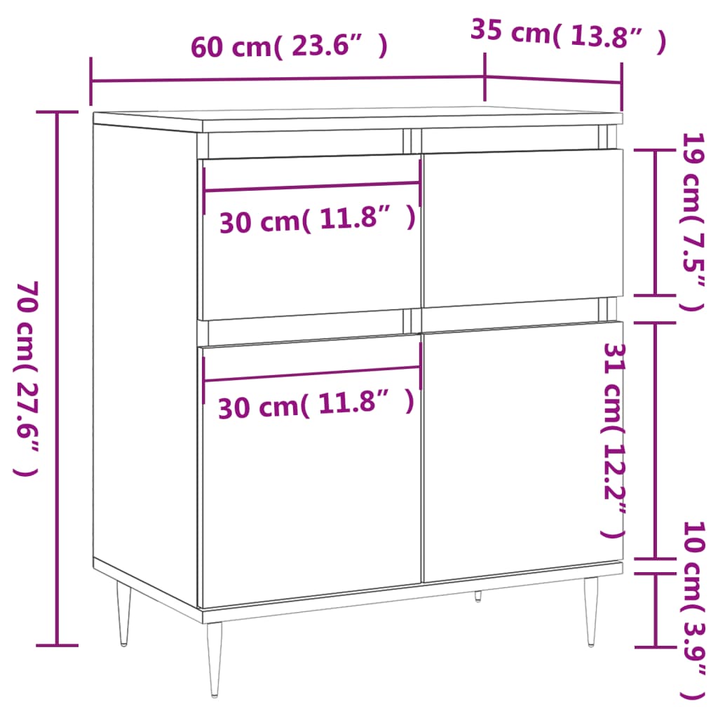 Credenza Grigio Cemento 60x35x70 cm in Legno Multistrato