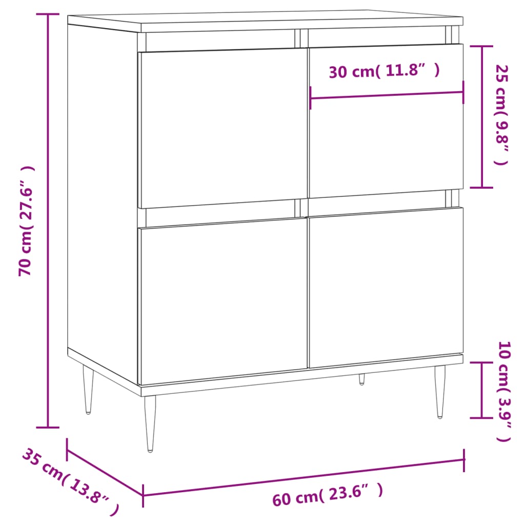 Credenza Rovere Marrone 60x35x70 cm in Legno Multistrato