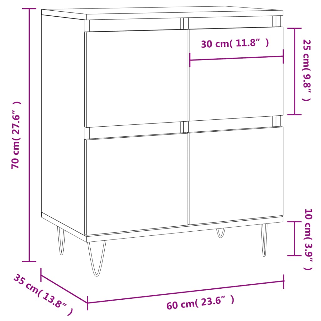 Credenza Grigio Cemento 60x35x70 cm in Legno Multistrato