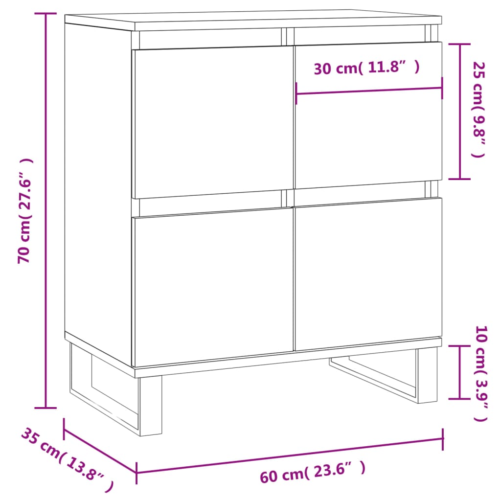 Credenza Rovere Fumo 60x35x70 cm in Legno Multistrato