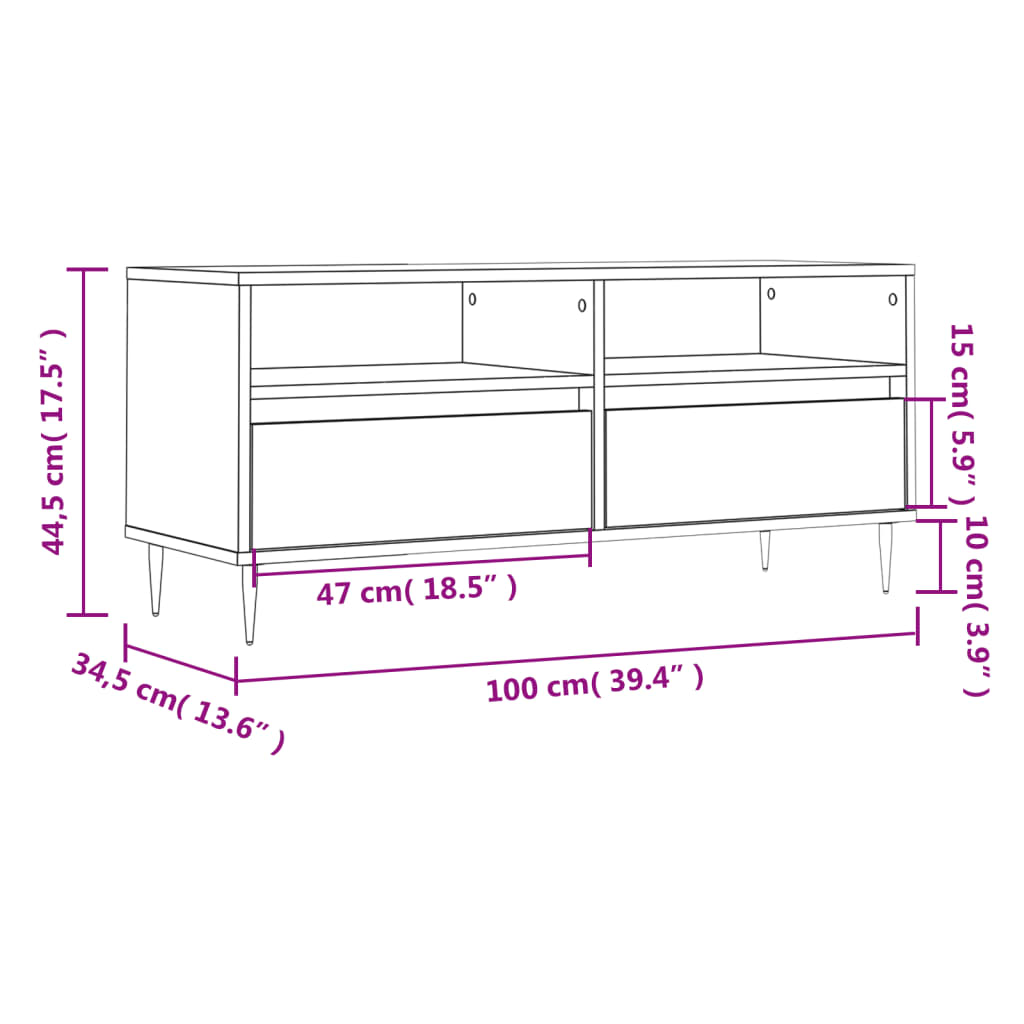 Mobile TV Rovere Fumo 100x34,5x44,5 cm in Legno Multistrato