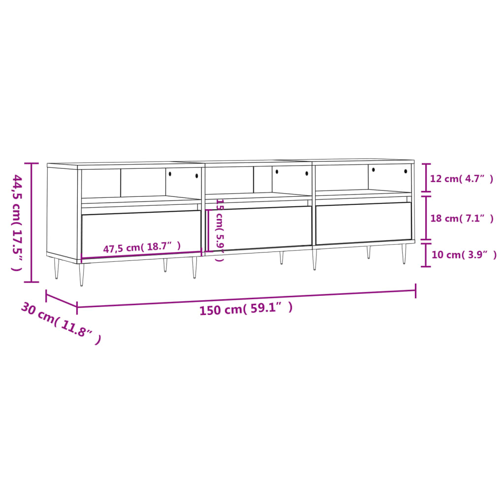 Mobile TV Grigio Cemento 150x30x44,5 cm Legno Multistrato