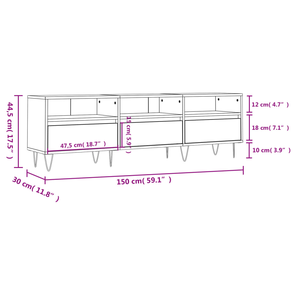 Mobile Porta TV Bianco 150x30x44,5 cm in Legno Multistrato