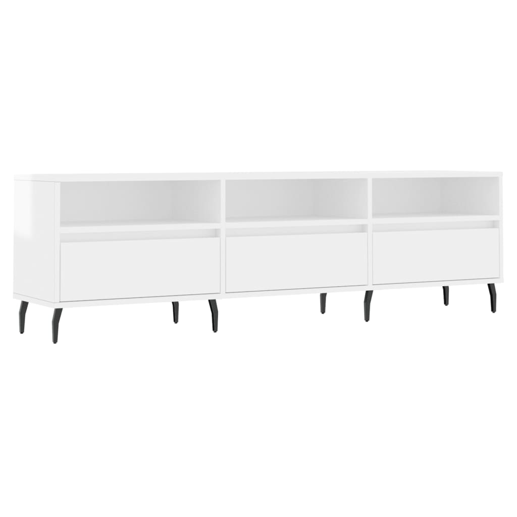 Mobile Porta TV Bianco Lucido 150x30x44,5 cm Legno Multistrato