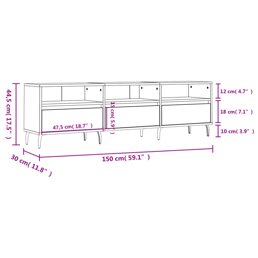 Mobile TV Grigio Cemento 150x30x44,5 cm Legno Multistrato