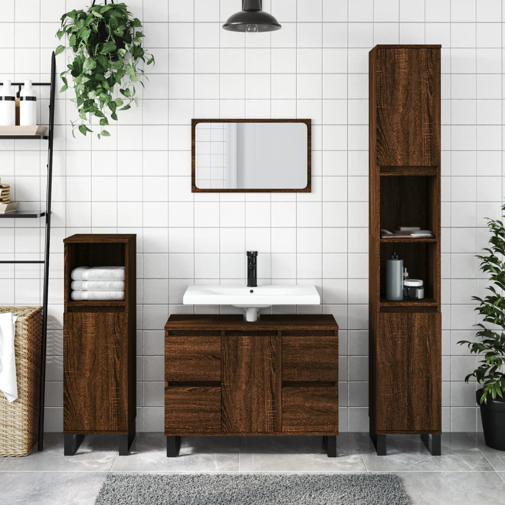 Armadietto Bagno Rovere Marrone 30x30x100 cm Legno Multistrato