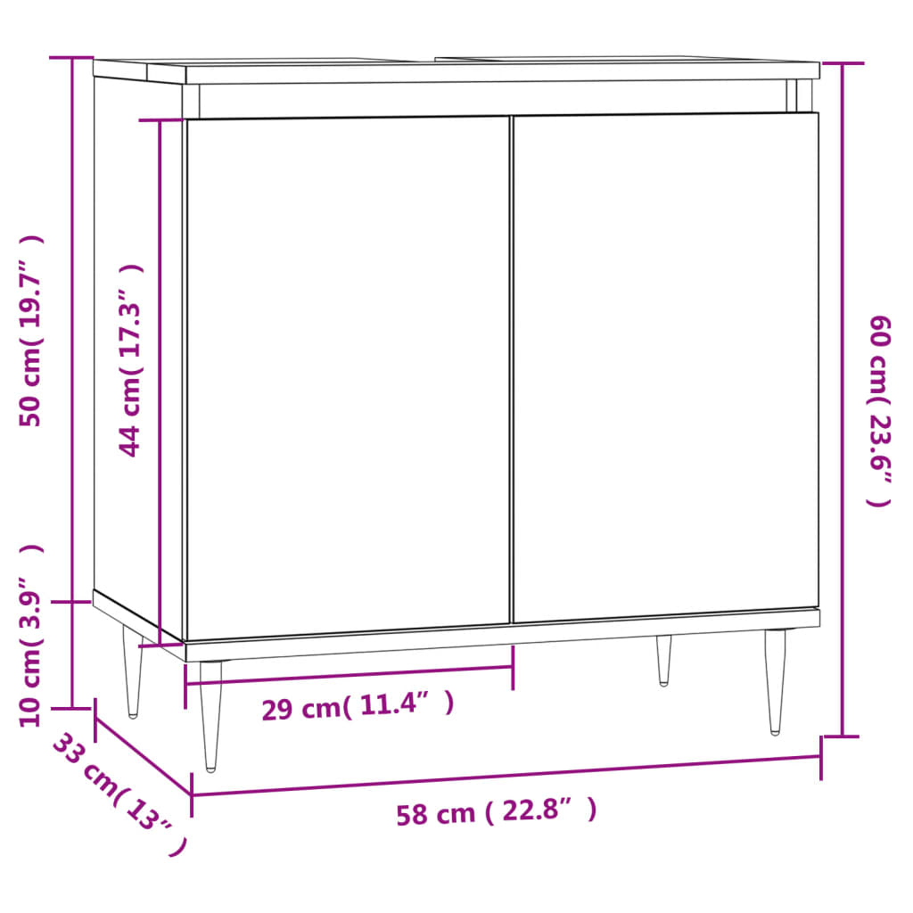 Mobile da Bagno Bianco 58x33x60 cm in Legno Multistrato