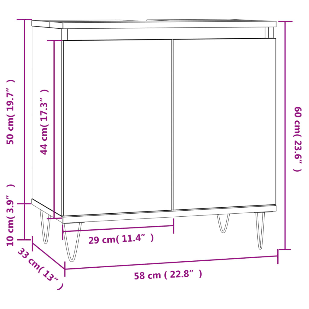 Mobile da Bagno Nero 58x33x60 cm in Legno Multistrato