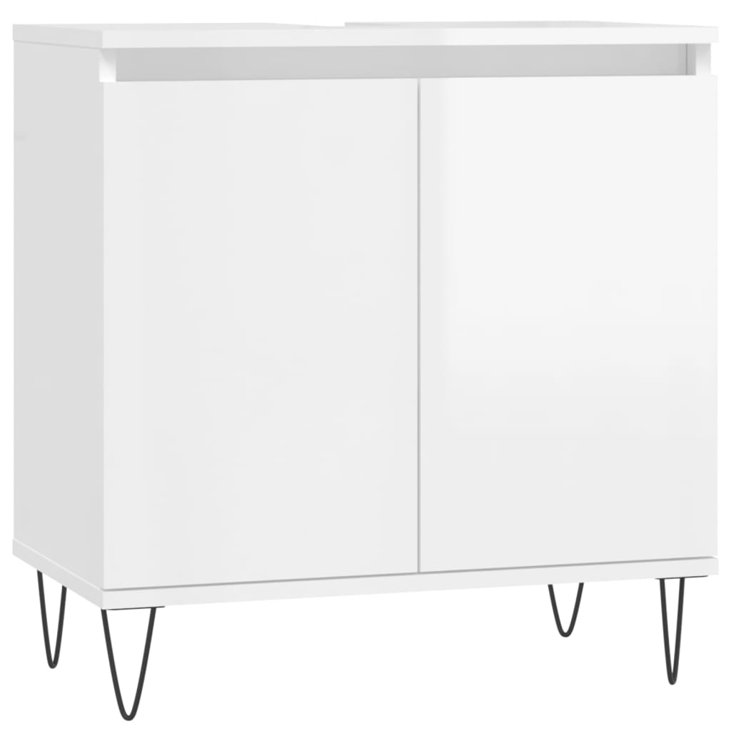 Armadietto Bagno Bianco Lucido 58x33x60cm in Legno Multistrato