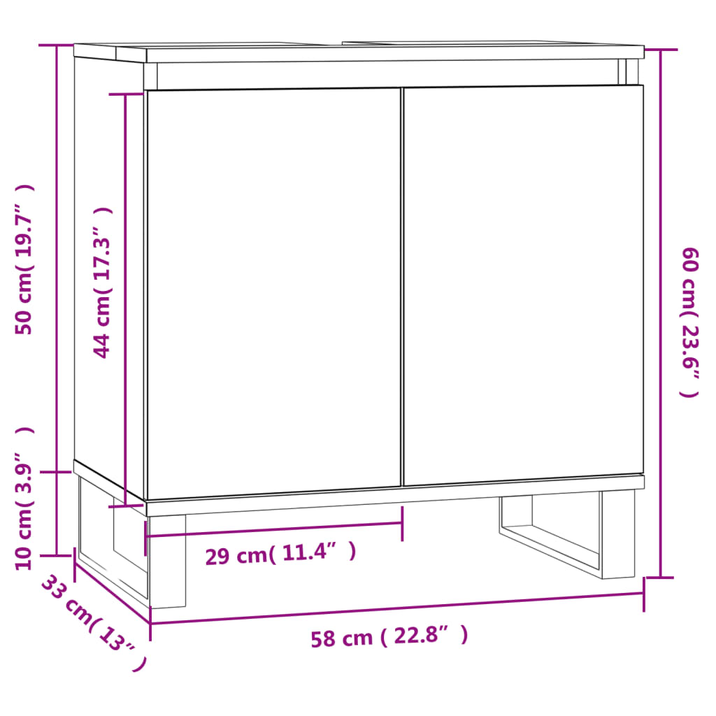 Mobile da Bagno Bianco 58x33x60 cm in Legno Multistrato