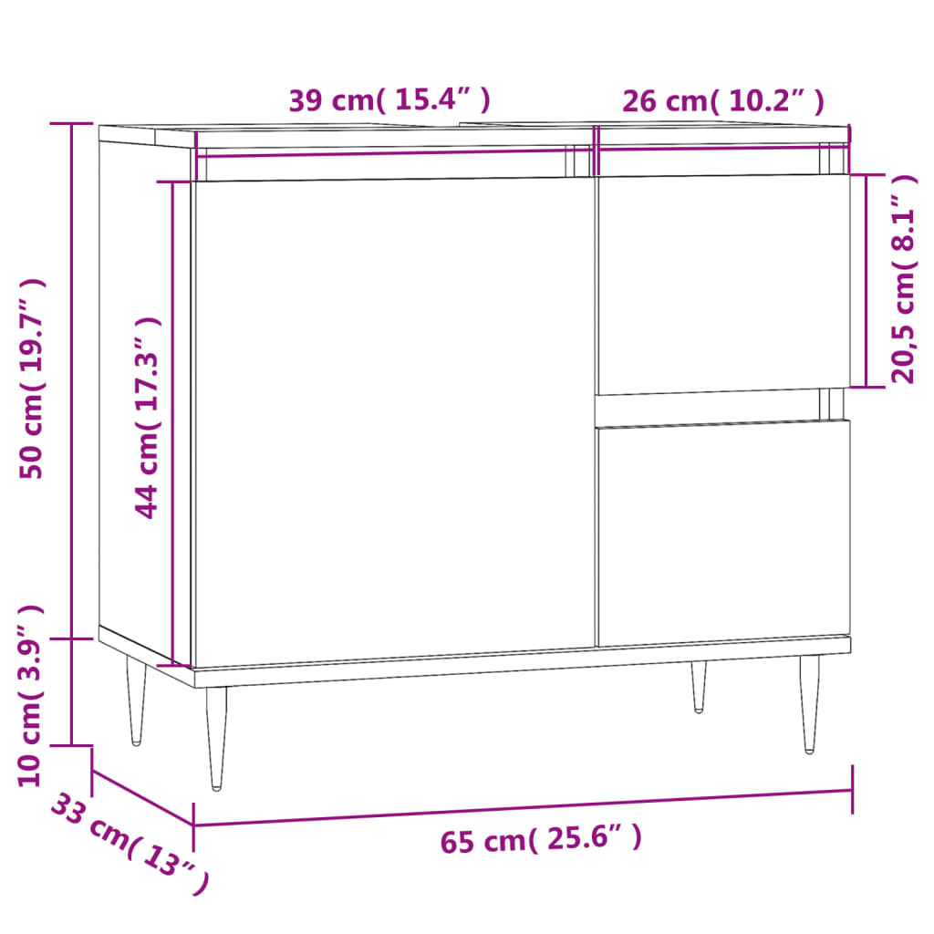 Armadietto da Bagno Bianco 65x33x60 cm in Legno Multistrato