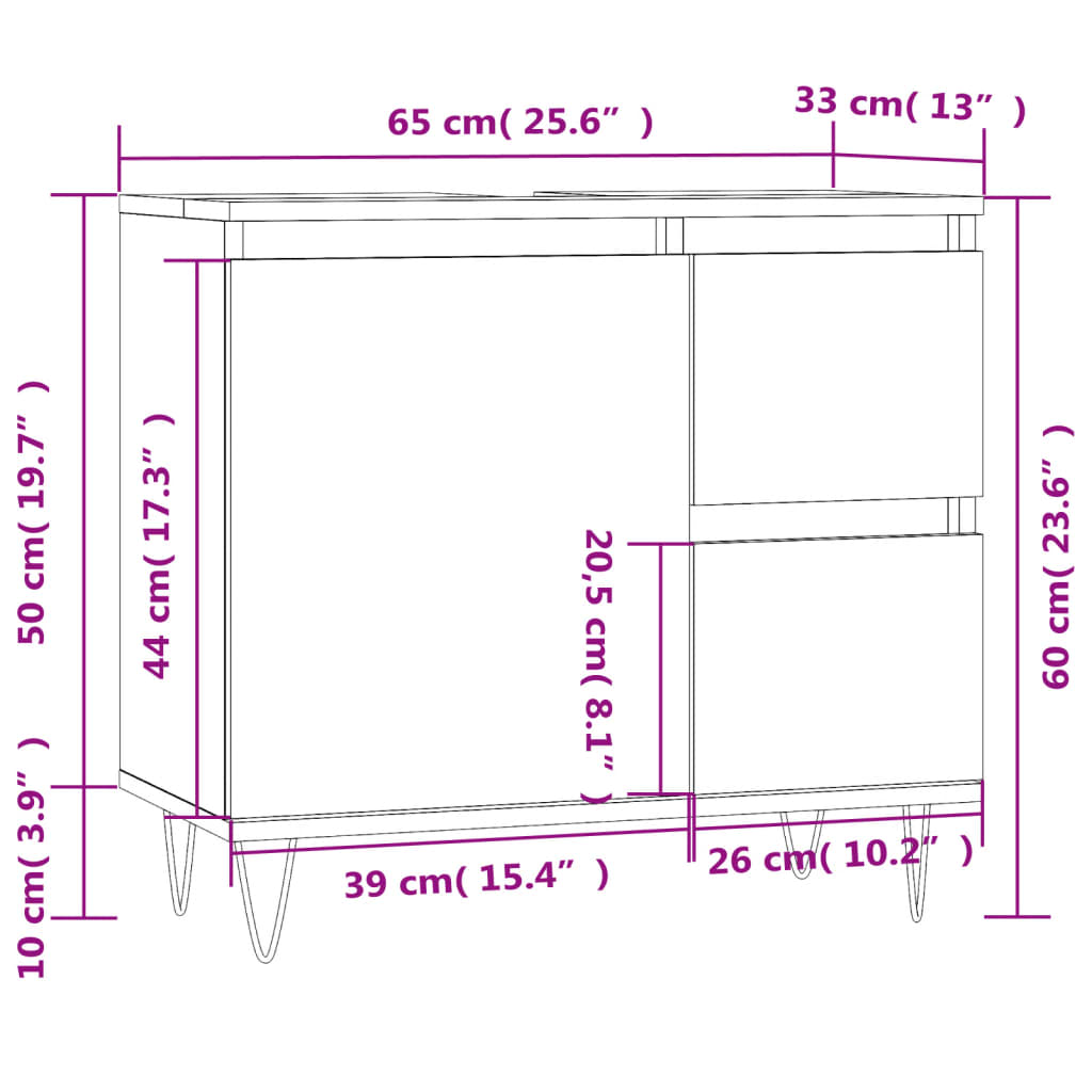 Armadietto da Bagno Bianco 65x33x60 cm in Legno Multistrato