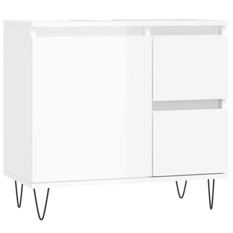 Armadietto Bagno Bianco Lucido 65x33x60cm in Legno Multistrato