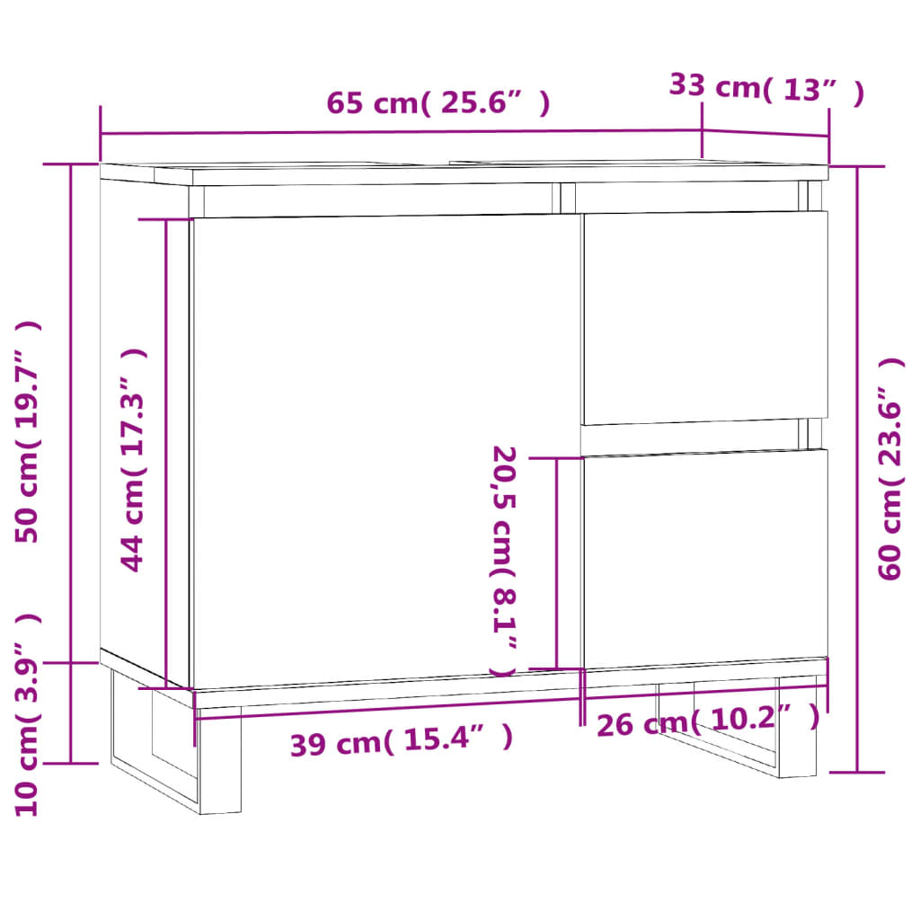 Armadietto da Bagno Bianco 65x33x60 cm in Legno Multistrato