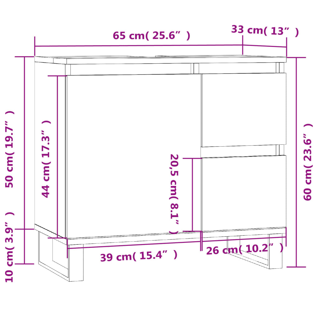 Armadietto da Bagno Rovere Sonoma 65x33x60 cm Legno Multistrato