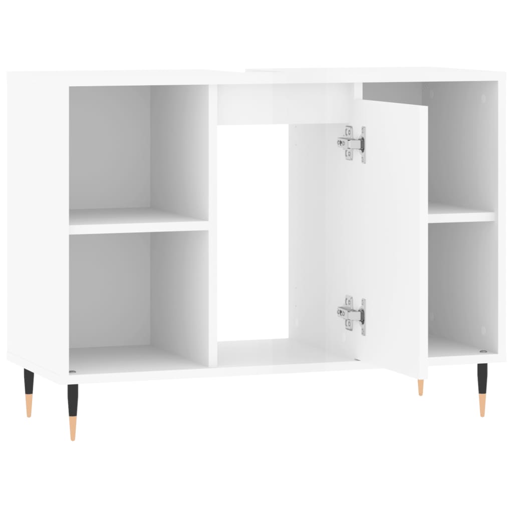 Armadietto Bagno Bianco Lucido 80x33x60cm in Legno Multistrato