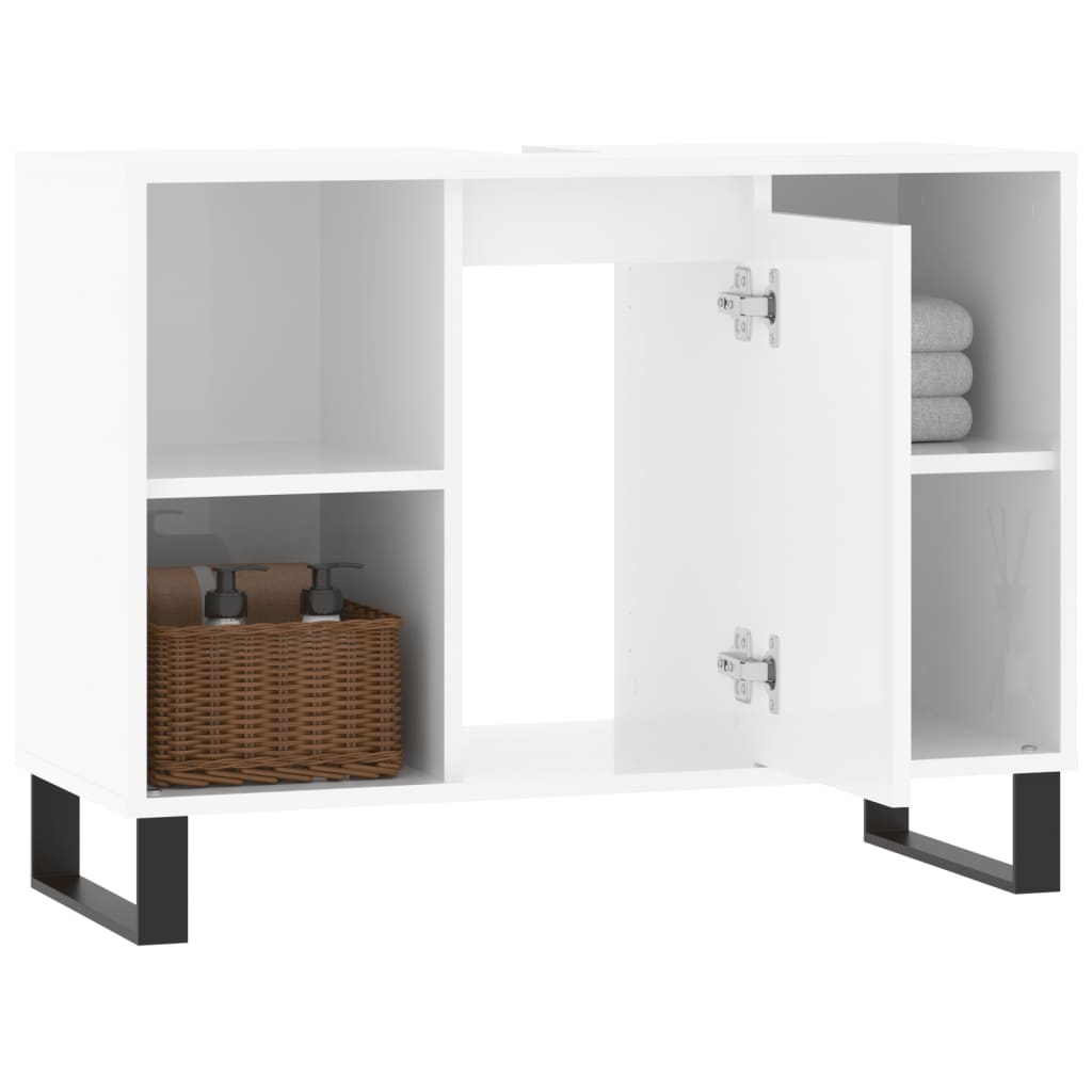 Armadietto Bagno Bianco Lucido 80x33x60cm in Legno Multistrato