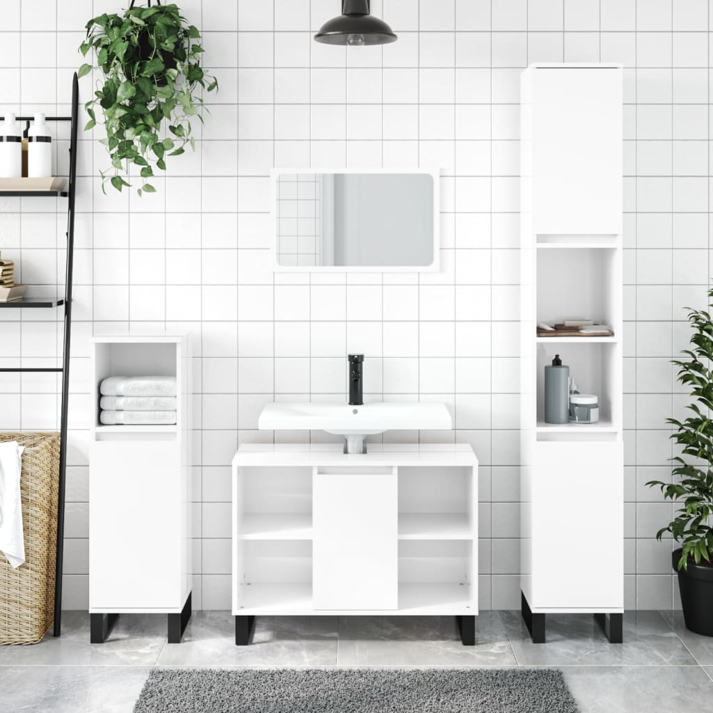 Armadietto Bagno Bianco Lucido 80x33x60cm in Legno Multistrato