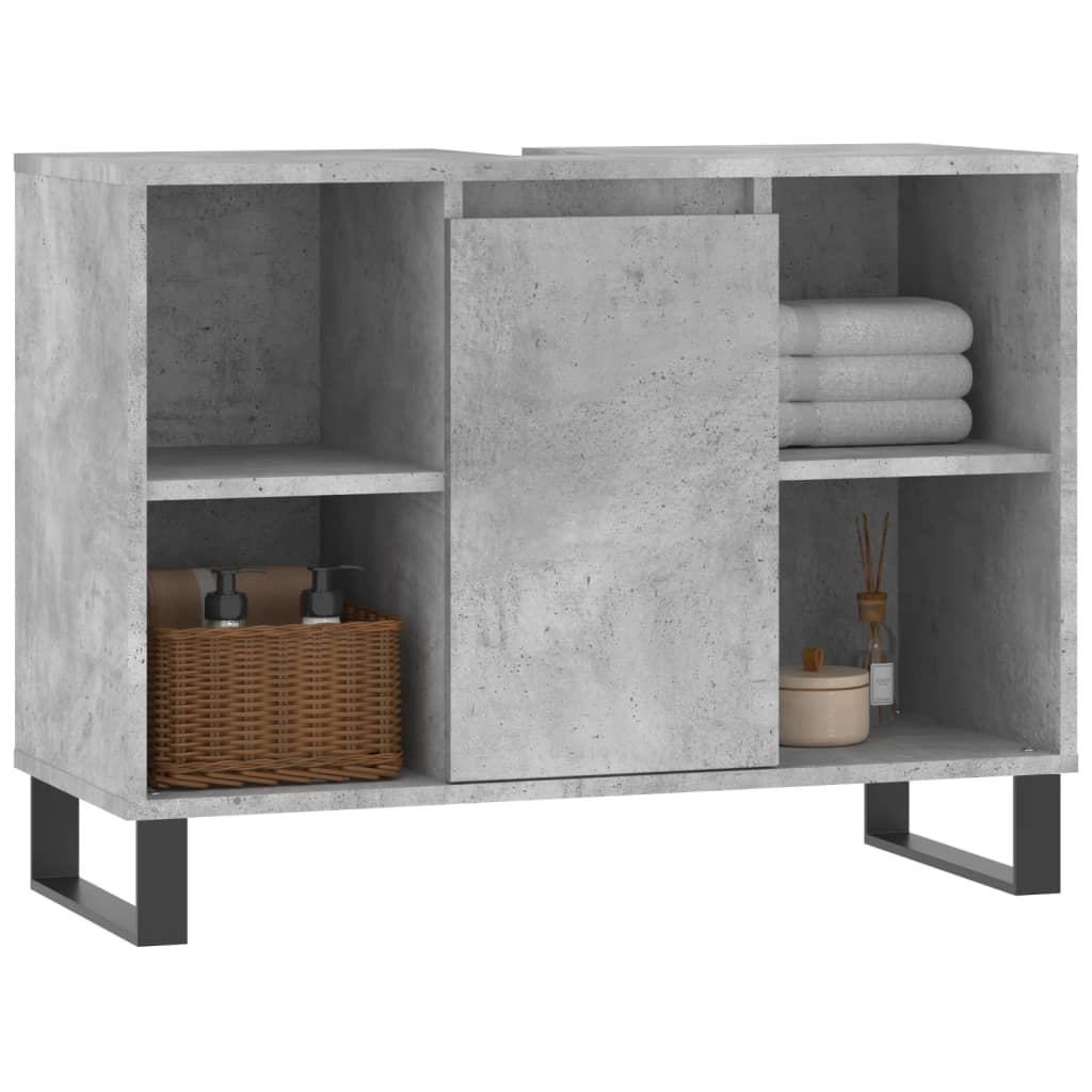 Armadietto da Bagno Grigio Cemento 80x33x60cm Legno Multistrato