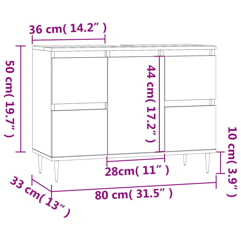 Mobile da Bagno Bianco 80x33x60 cm in Legno Multistrato