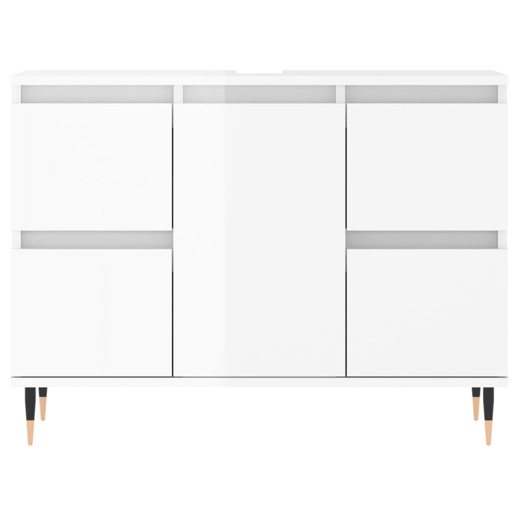 Armadietto Bagno Bianco Lucido 80x33x60cm in Legno Multistrato