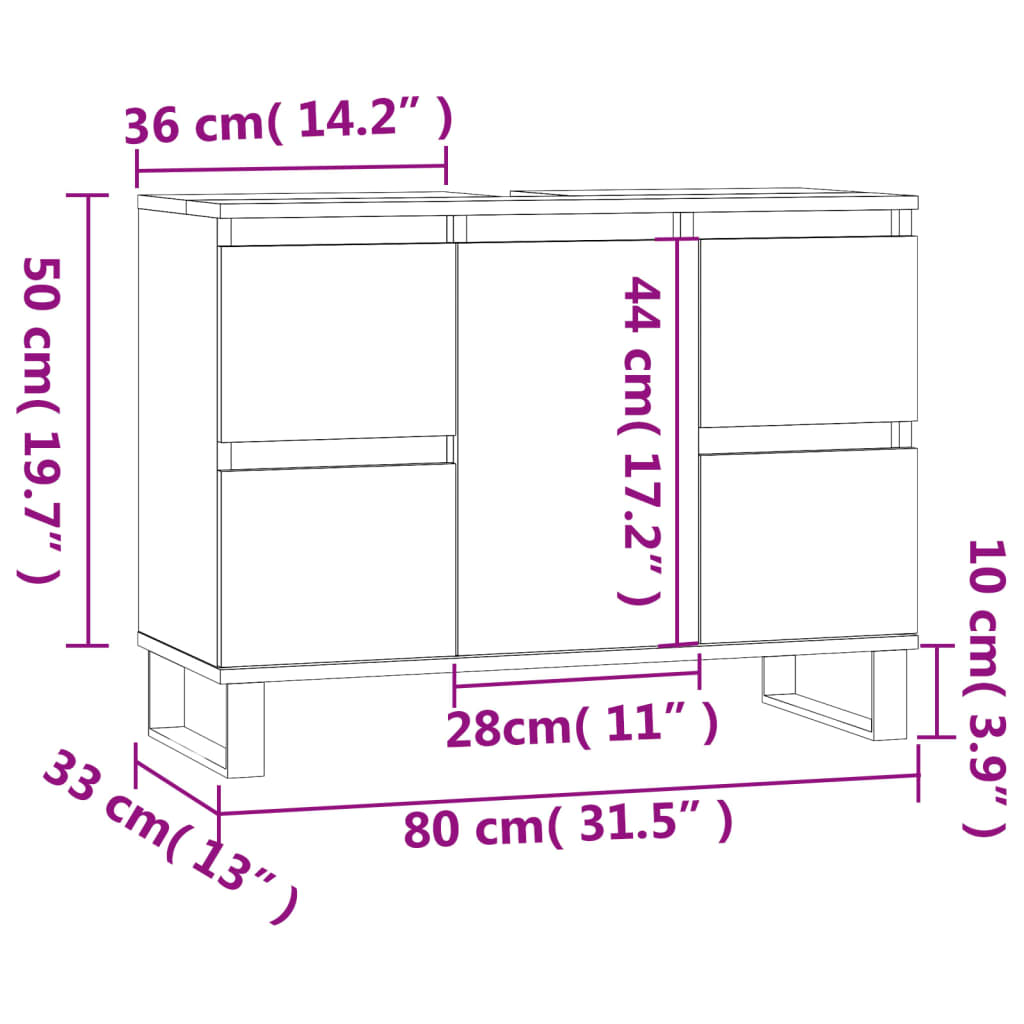 Mobile da Bagno Grigio Sonoma 80x33x60 cm in Legno Multistrato