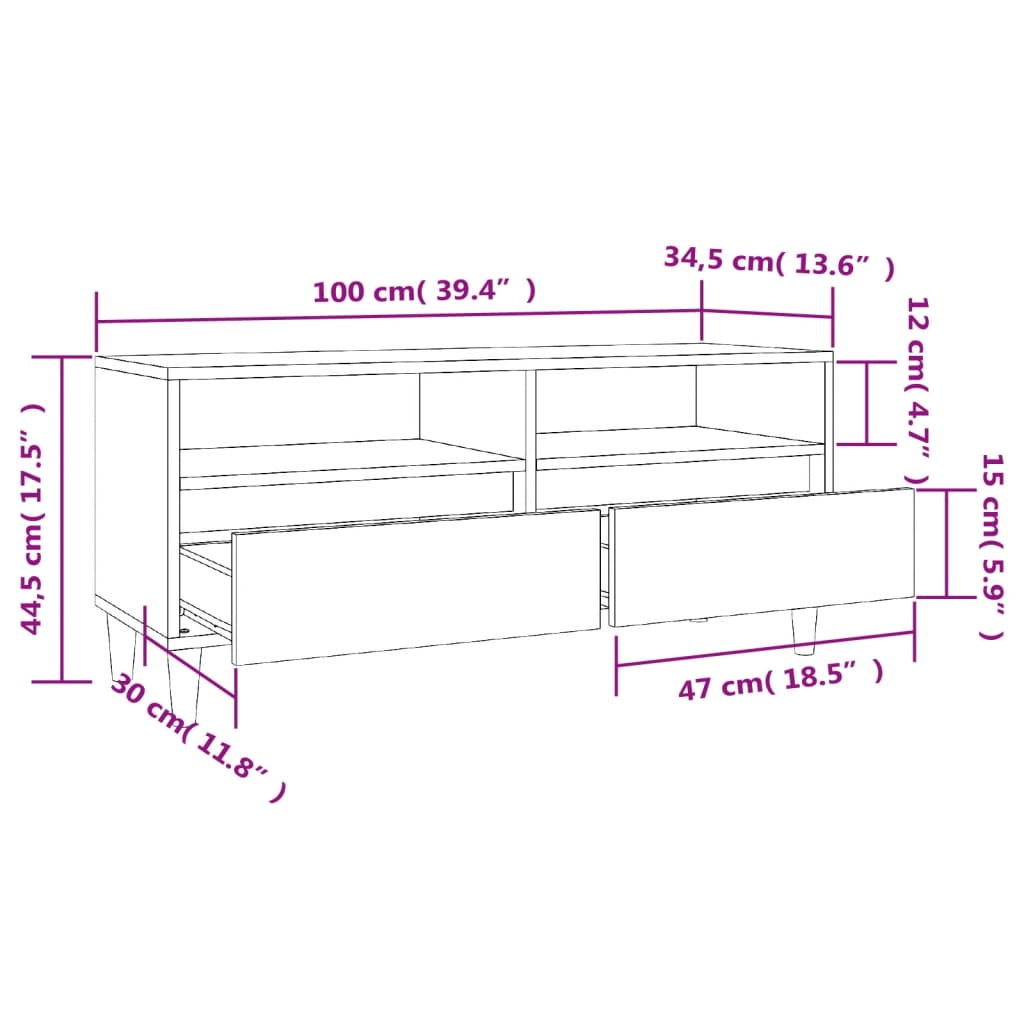 Mobile Porta TV Nero 100x34,5x44,5 cm in Legno Multistrato