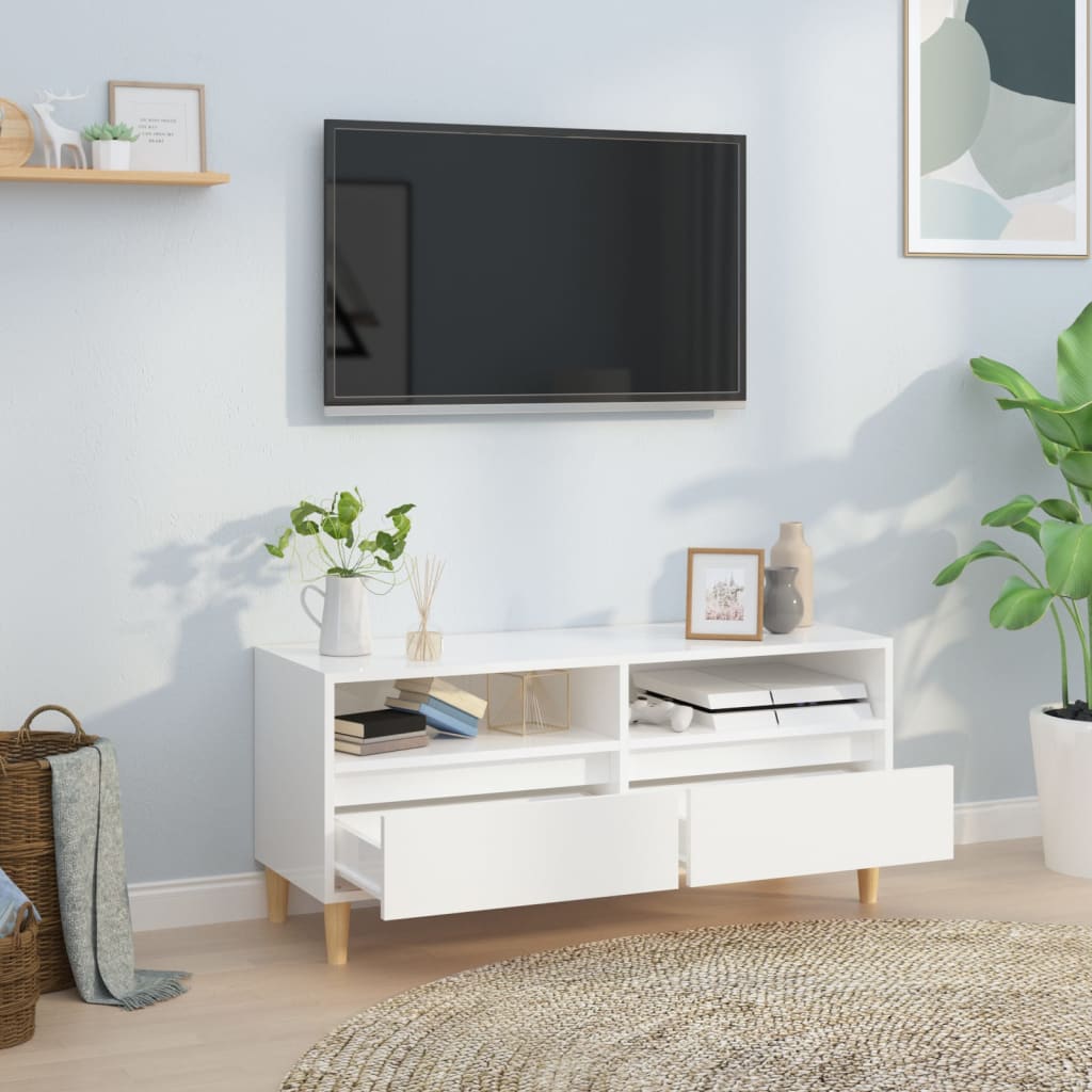 Mobile Porta TV Bianco Lucido 100x34,5x44,5cm Legno Multistrato