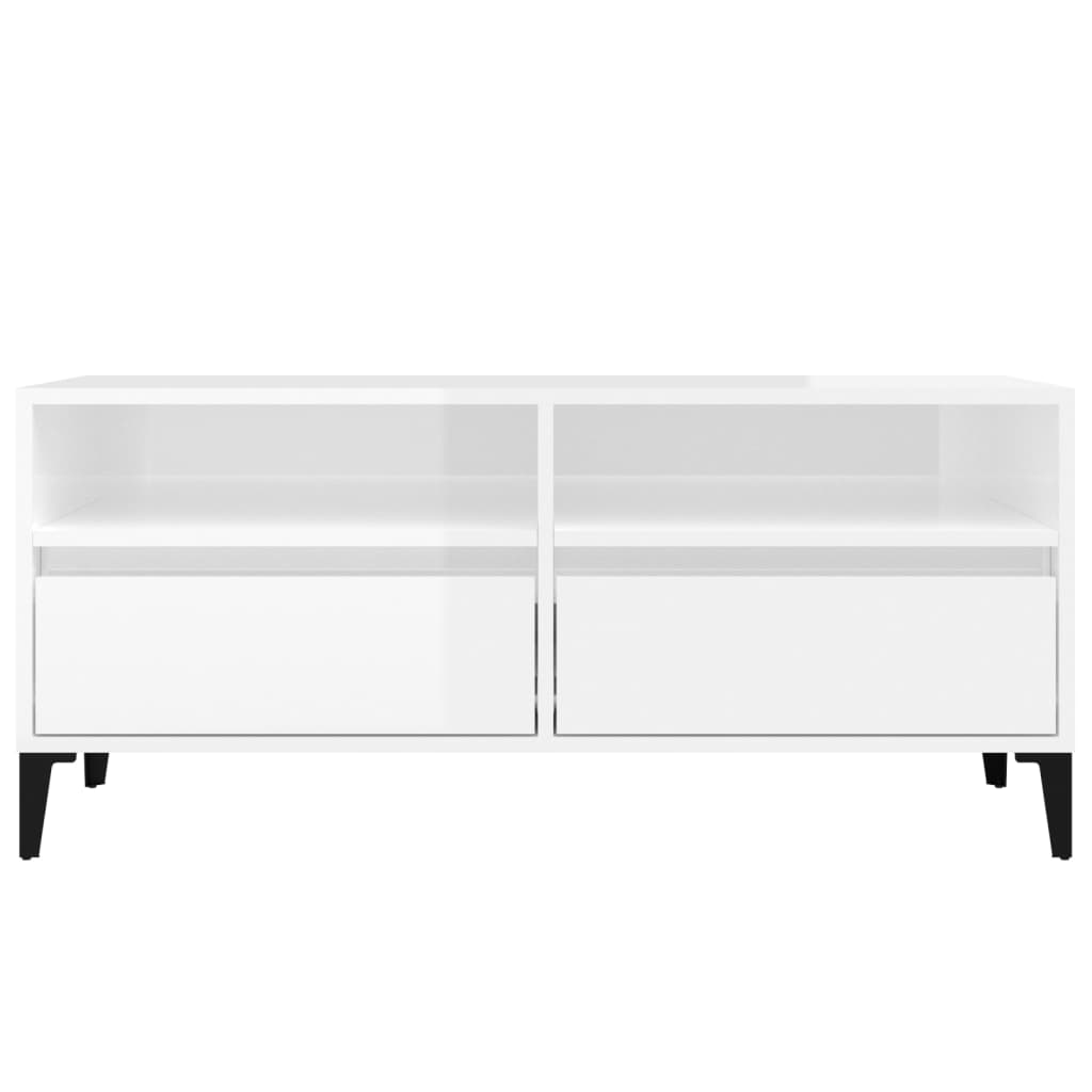 Mobile Porta TV Bianco Lucido 100x34,5x44,5cm Legno Multistrato