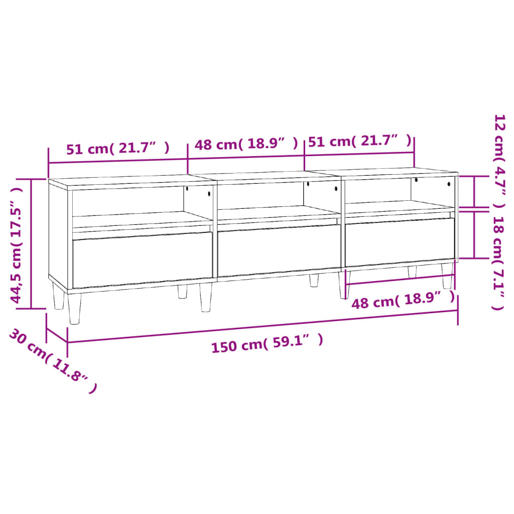 Mobile Porta TV Bianco 150x30x44,5 cm in Legno Multistrato