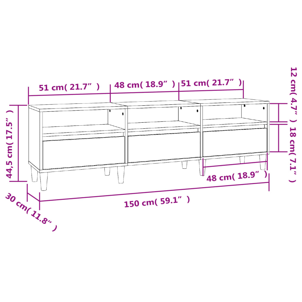 Mobile Porta TV Nero 150x30x44,5 cm in Legno Multistrato