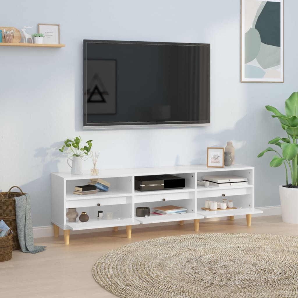 Mobile Porta TV Bianco Lucido 150x30x44,5 cm Legno Multistrato