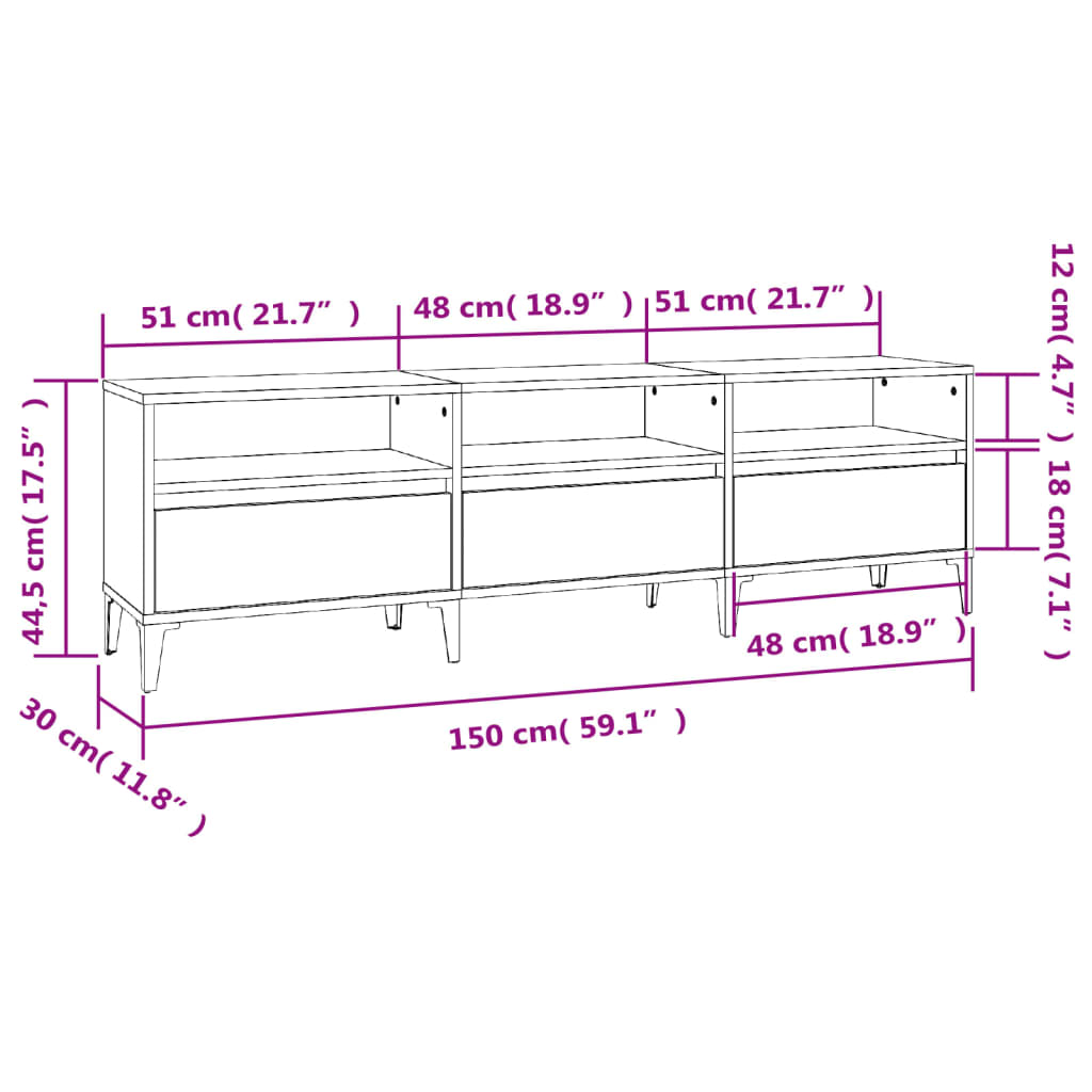 Mobile Porta TV Nero 150x30x44,5 cm in Legno Multistrato