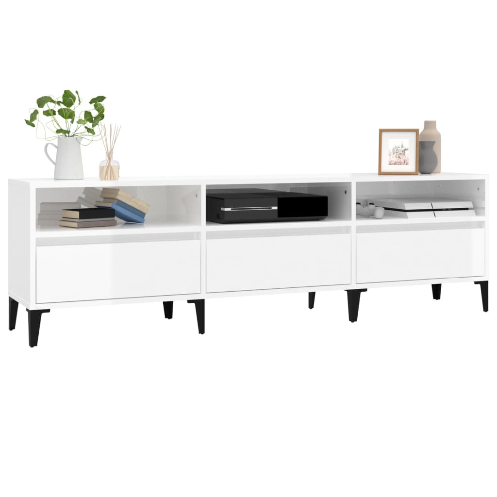 Mobile Porta TV Bianco Lucido 150x30x44,5 cm Legno Multistrato