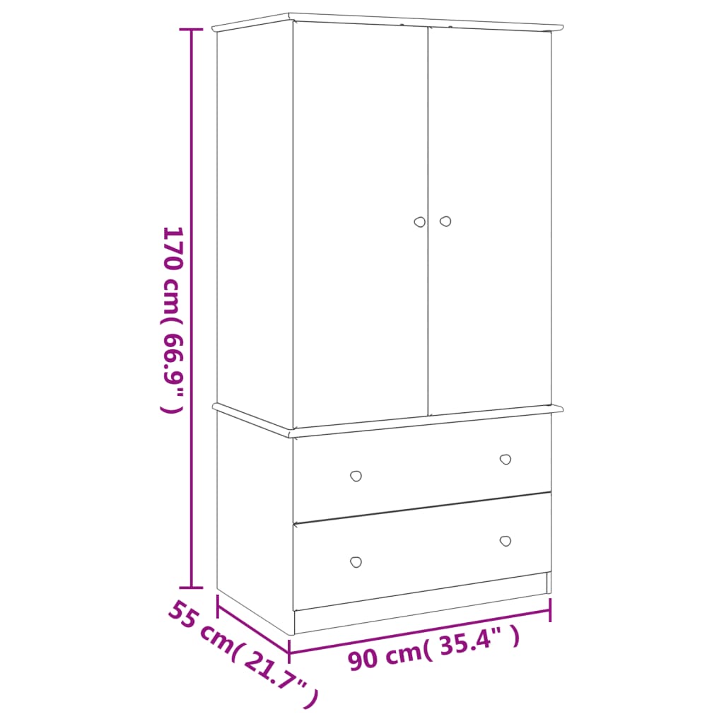 Armadio ALTA Bianco 90x55x170 cm in Legno Massello di Pino