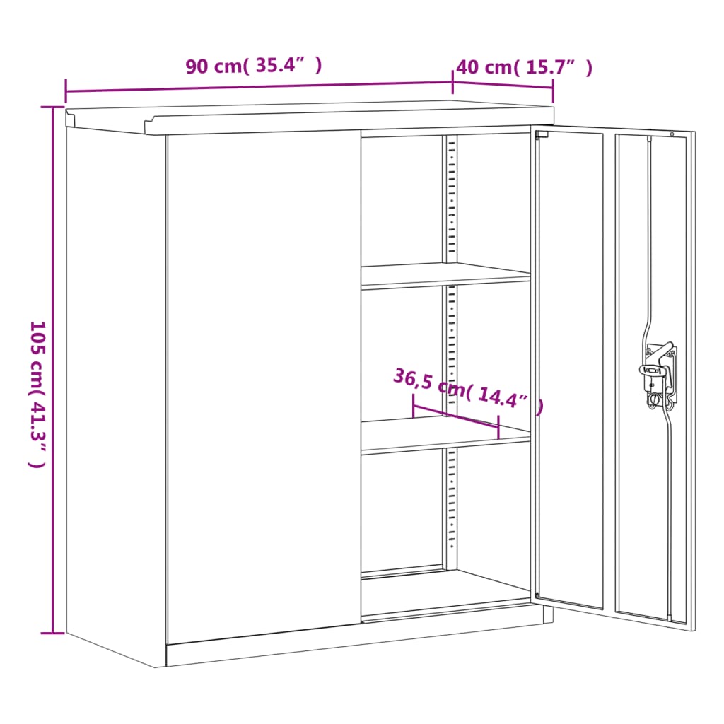 Schedario Grigio Chiaro e Grigio Scuro 90x40x105 cm in Acciaio