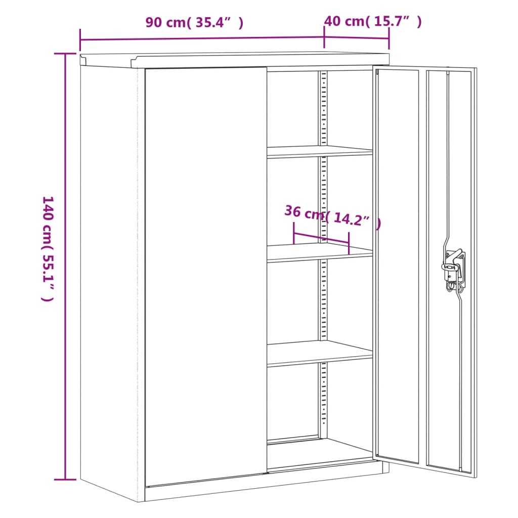 Armadio Classificatore Antracite 90x40x140 cm in Acciaio