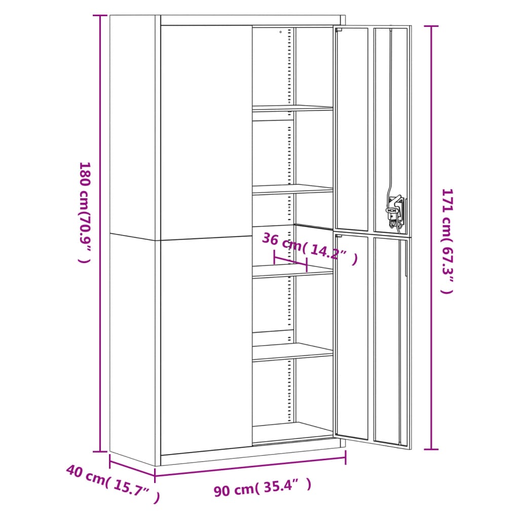 Armadio Classificatore Bianco 90x40x180 cm in Acciaio