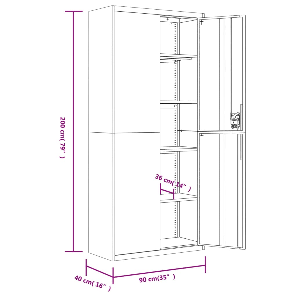 Armadio Classificatore Bianco 90x40x200 cm in Acciaio