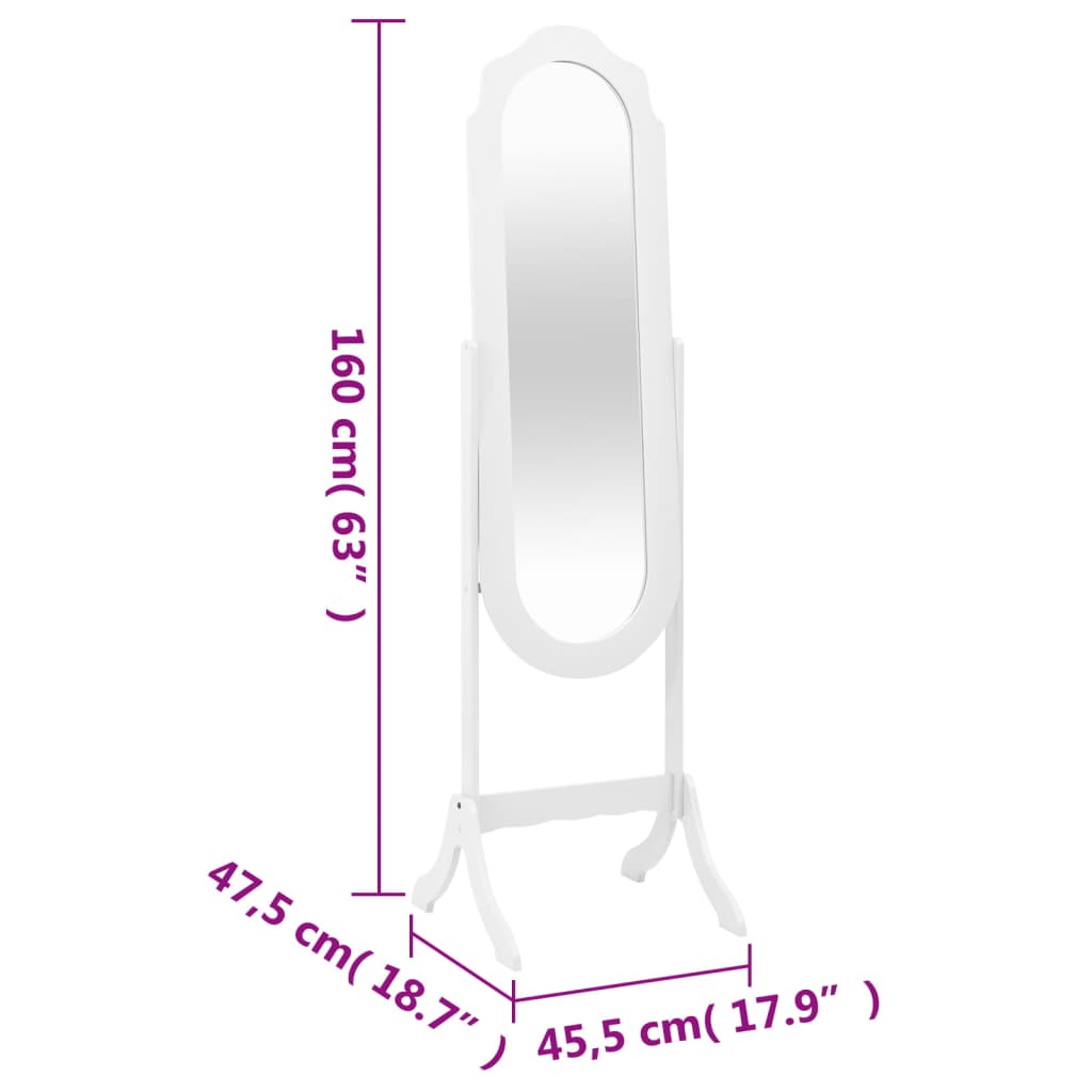 Specchio Autoportante Bianco 45,5x47,5x160 cm Legno Multistrato