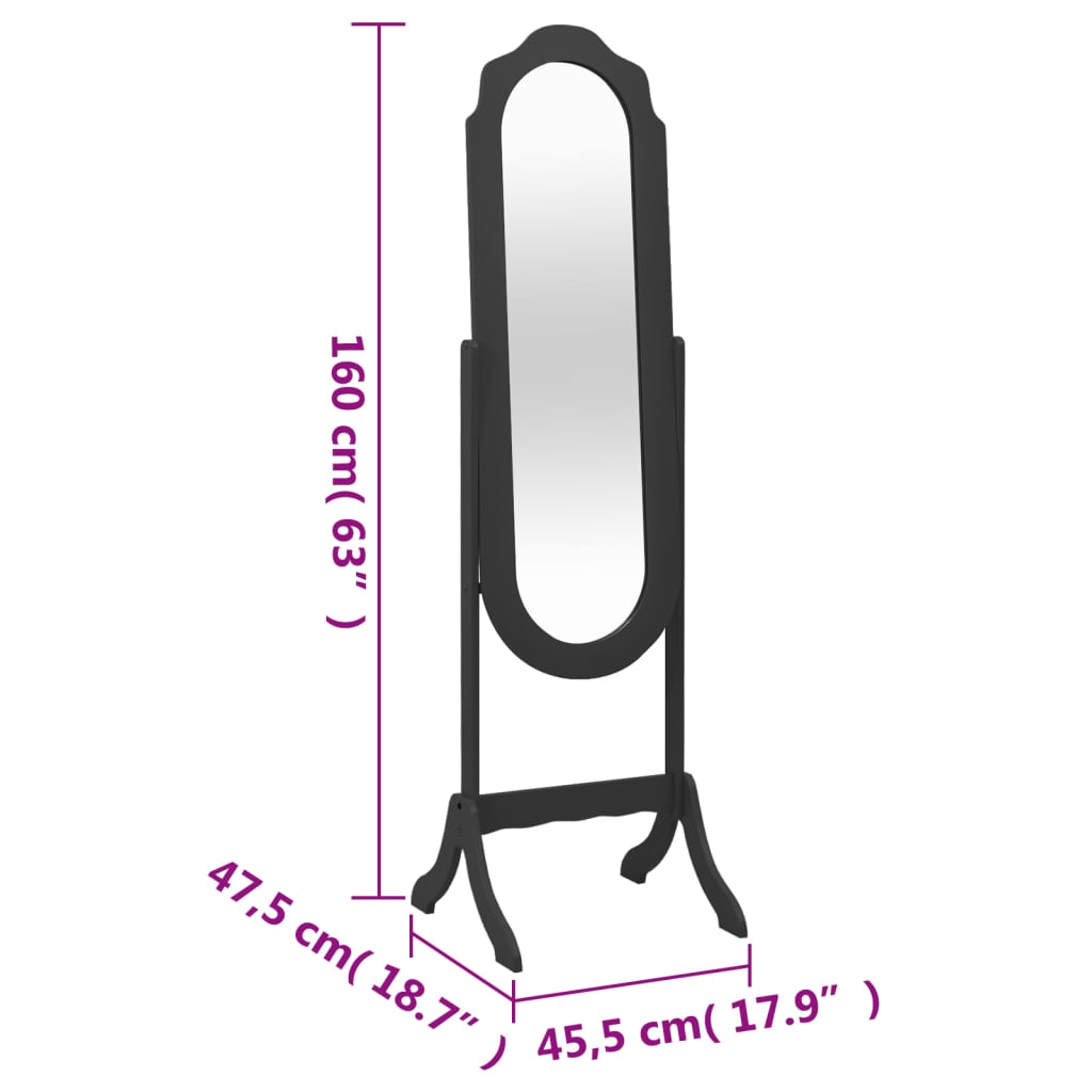 Specchio Autoportante Nero 45,5x47,5x160 cm Legno Multistrato