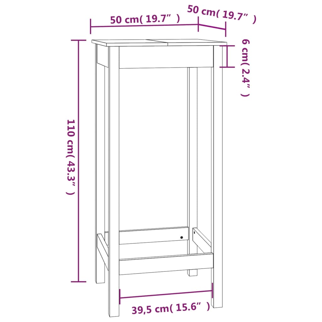 Set da Bar 5 pz Nero in Legno Massello di Pino