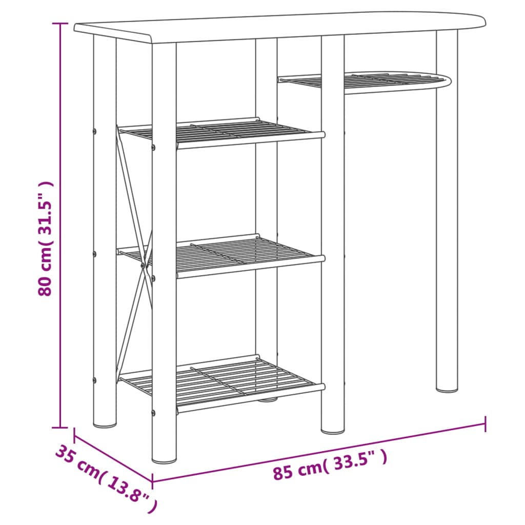 Set da Bar 3 pz Grigio e Marrone in Legno Multistrato e Ferro