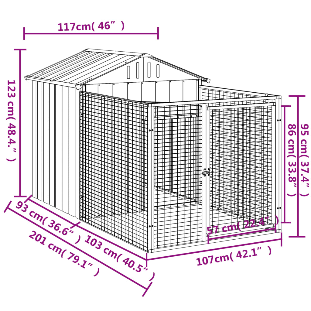 Casetta Cani Corsa Grigio Chiaro 117x201x123 cm Acciaio Zincato