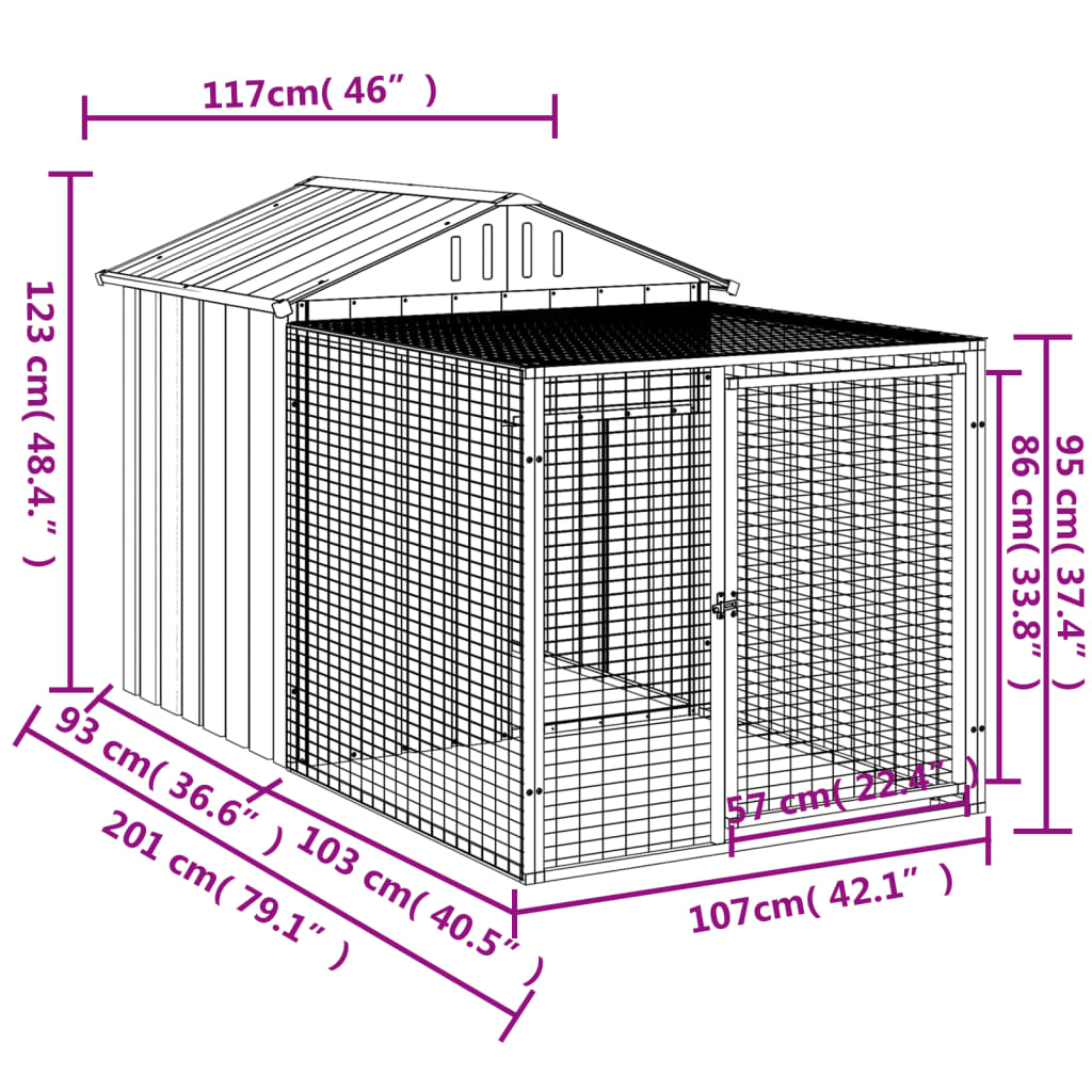 Pollaio Area Corsa Grigio Chiaro 117x201x123 cm Acciaio Zincato