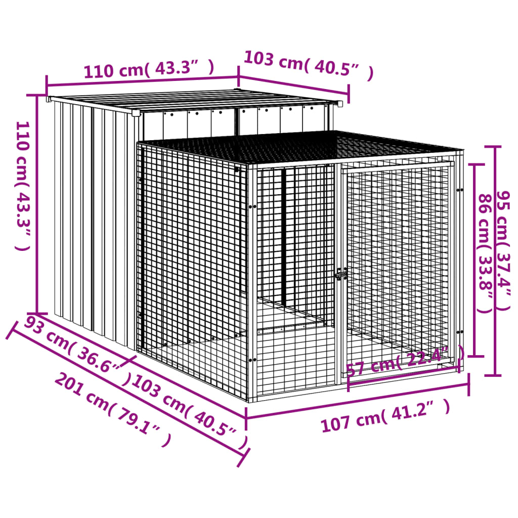 Pollaio con Area Corsa Antracite 110x201x110 cm Acciaio Zincato