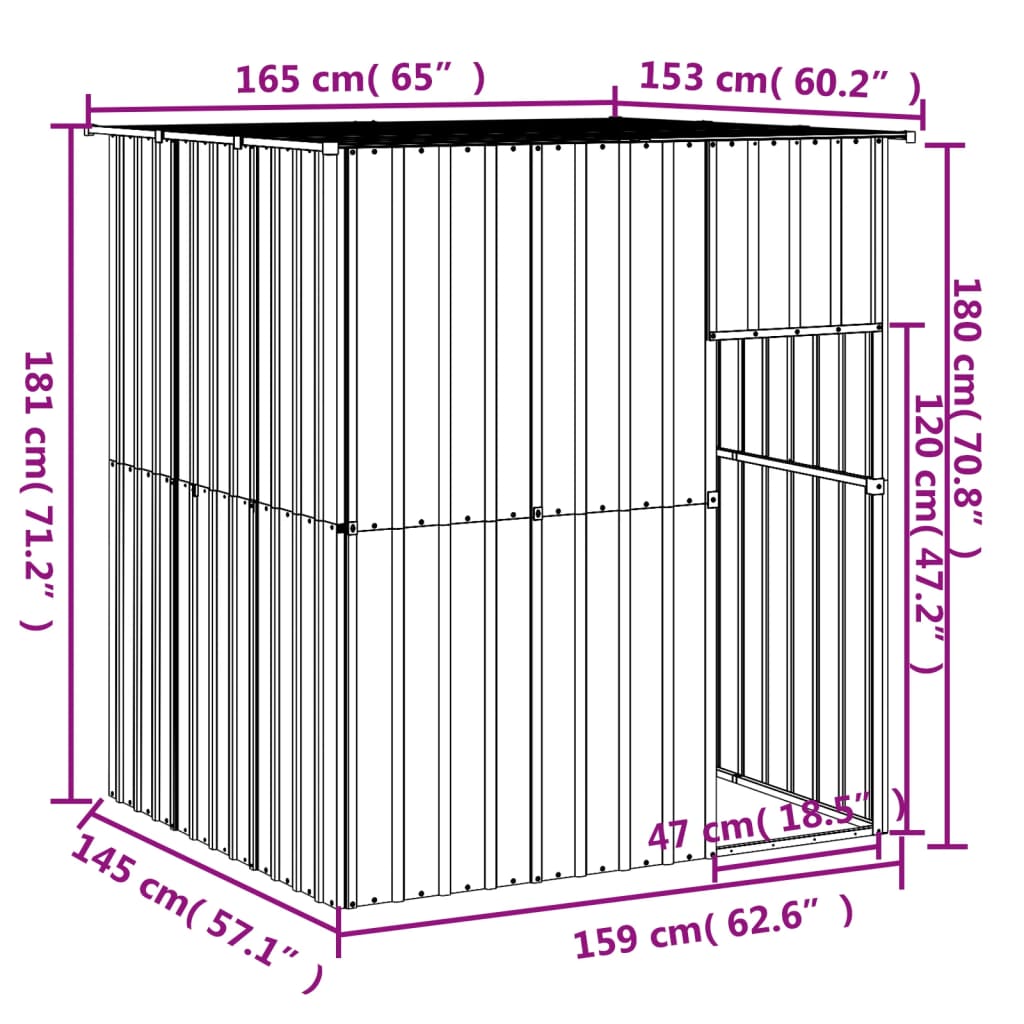 Casetta Cani Tetto Grigio Chiaro 165x153x181 cm Acciaio Zincato