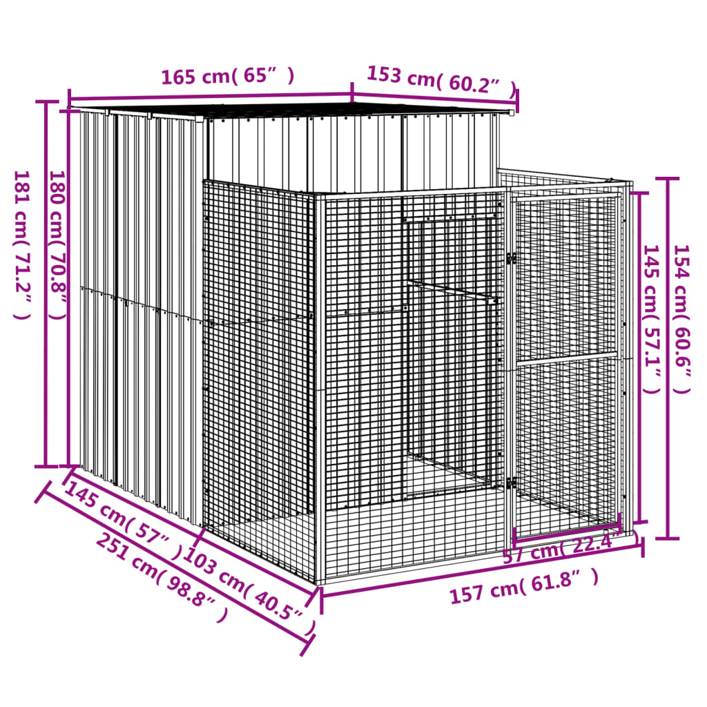 Casetta Cani Corsa Grigio Chiaro 165x251x181 cm Acciaio Zincato