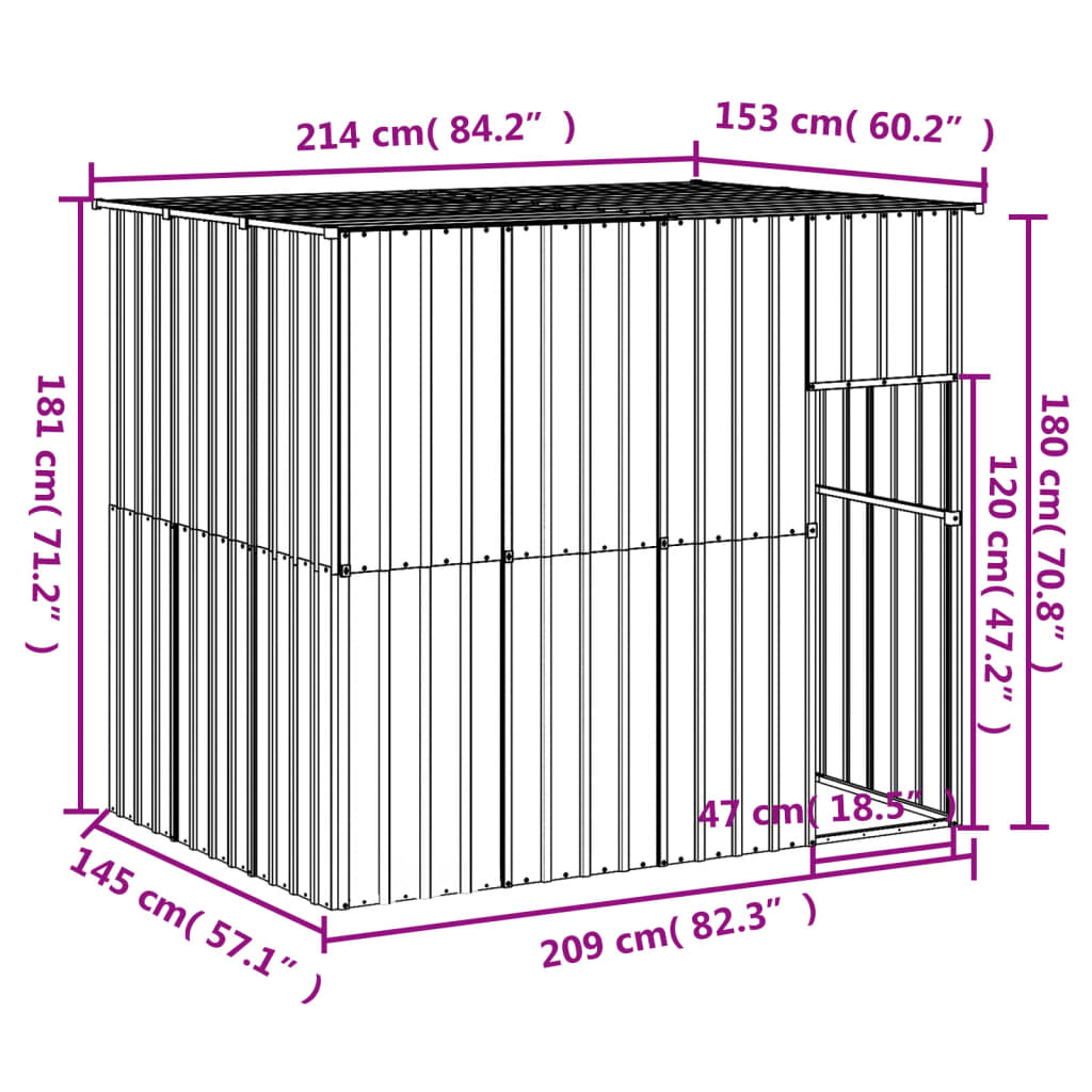 Casetta Cani Tetto Grigio Chiaro 214x153x181 cm Acciaio Zincato